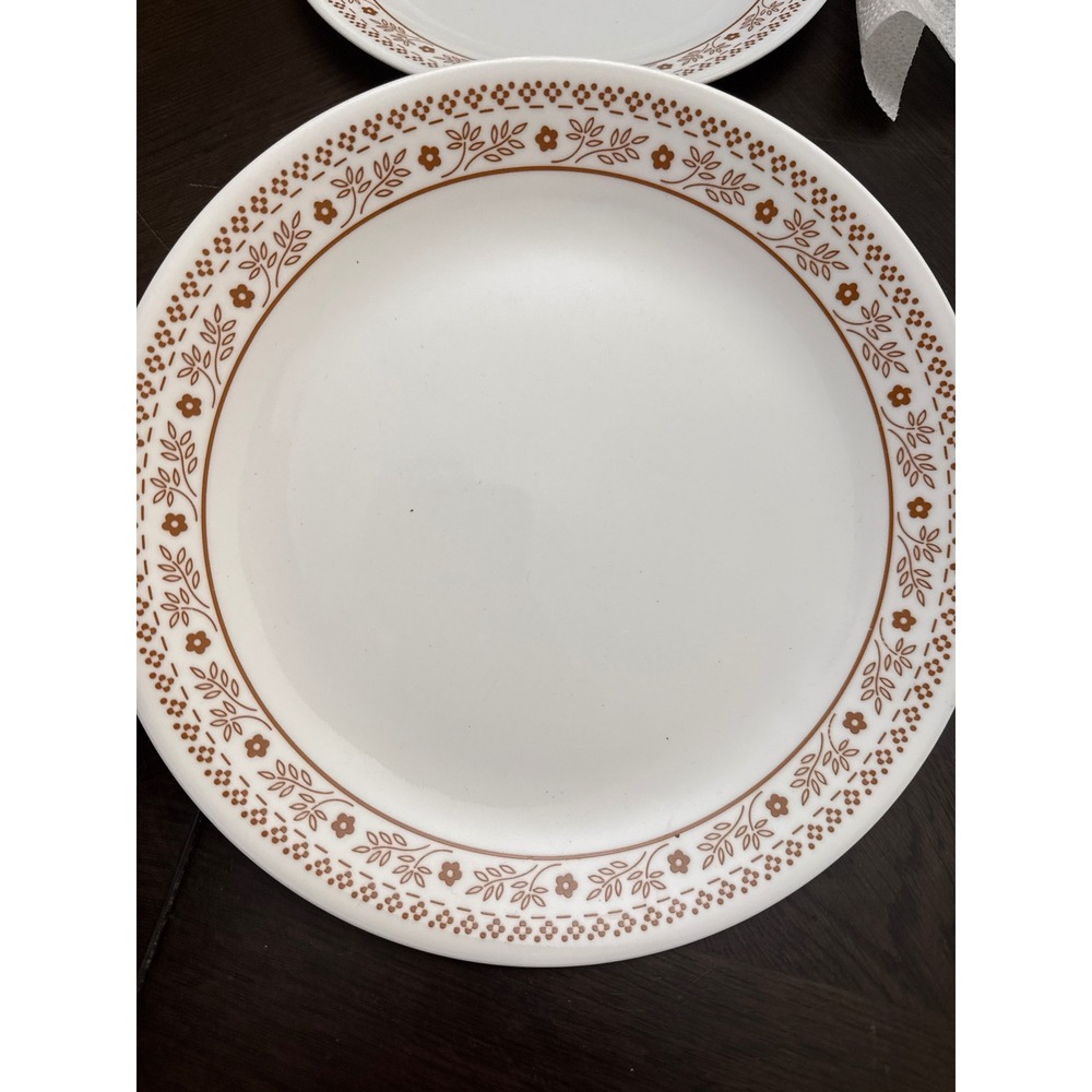 Corelle Livingware Dinner Plate Brown Floral Rim Vitrelle 10.25 Inch Vintage